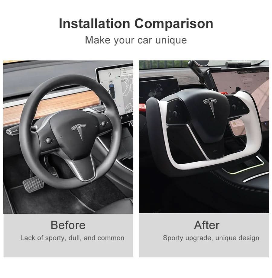 Yoke Style Steering Wheel for Model 3 / Y【Black & White Leather】
