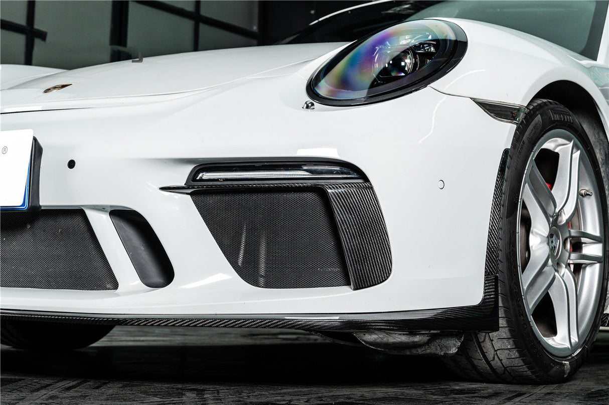 Carbonado 2017-2019 Porsche 911 991.2 GT3 OE Style Dry Carbon Fiber Front Bumper Daytime Running Light Trims