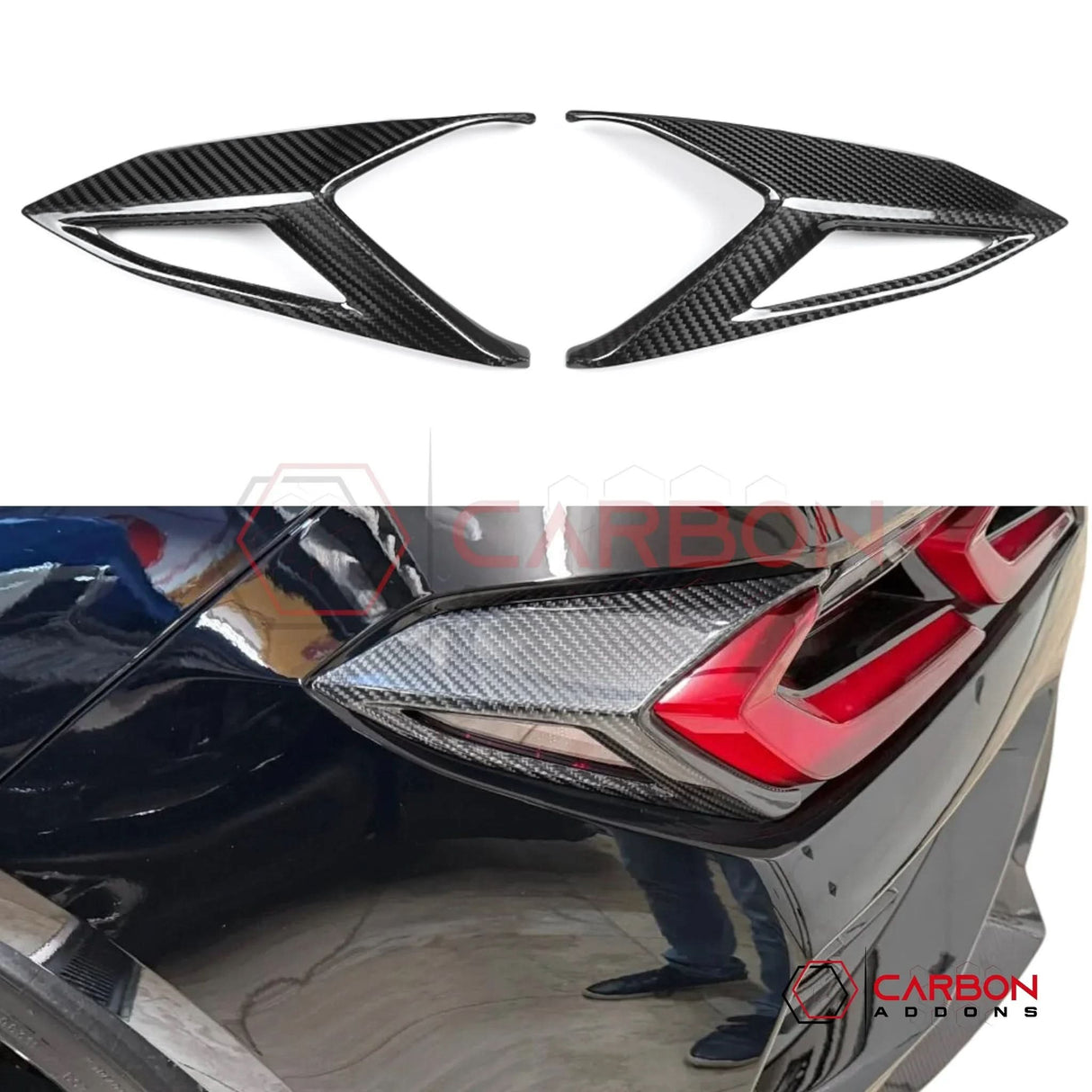 C8 Corvette Rear Taillight Side Lamp Frame Cover – Real Dry Carbon Fiber (2020–2026 Stingray, Z51, Z06, HTC & Coupe)