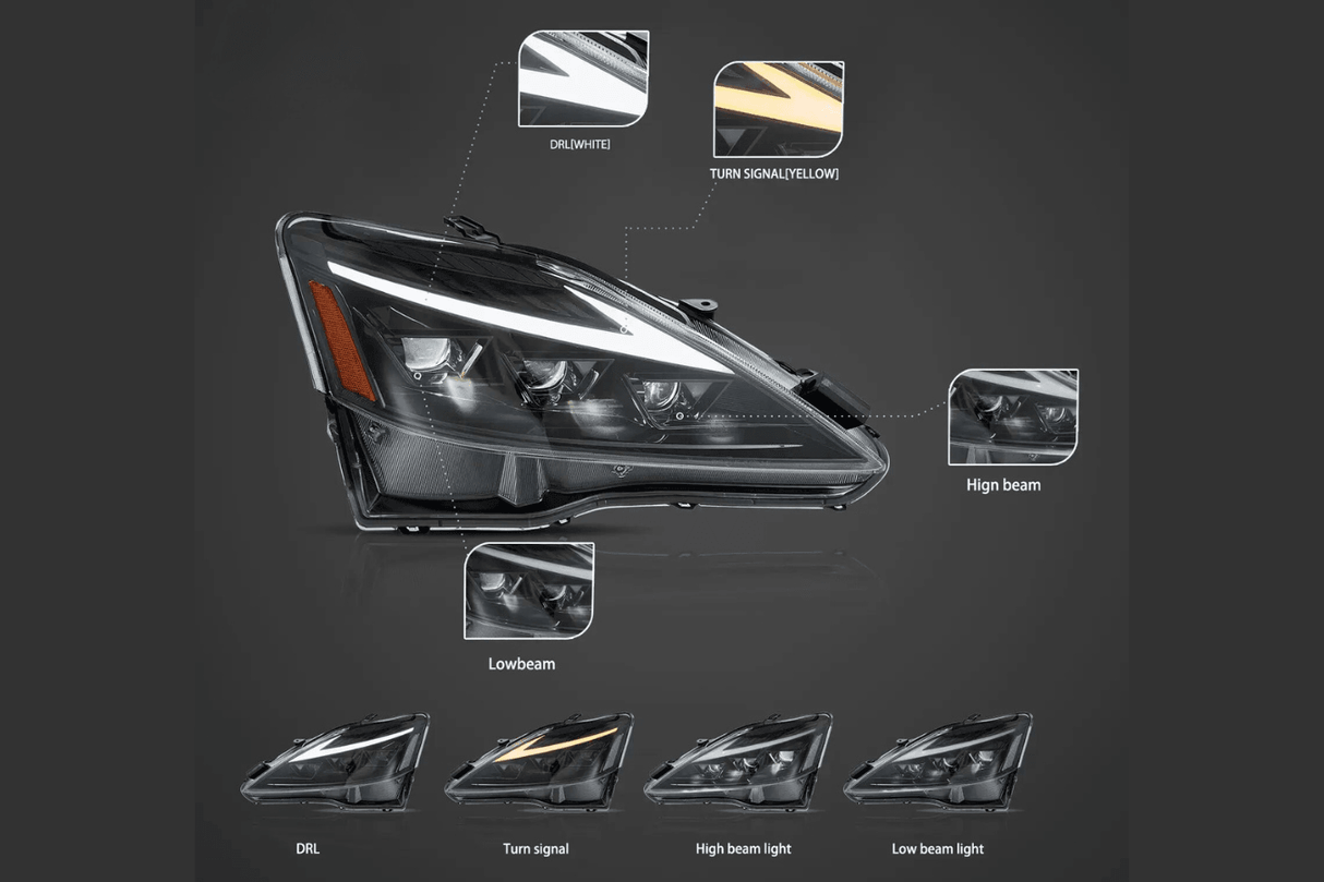 Lexus IS250/IS250C/IS350/IS220d & ISF(XE20) Smoked Matrix Projector Headlights (2006-2014) - K2 Industries