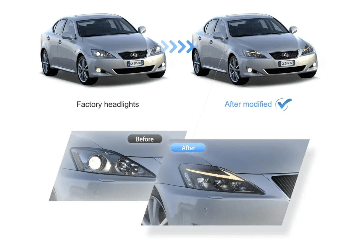 Lexus IS250/IS250C/IS350/IS220d & ISF(XE20) Smoked Matrix Projector Headlights (2006-2014) - K2 Industries