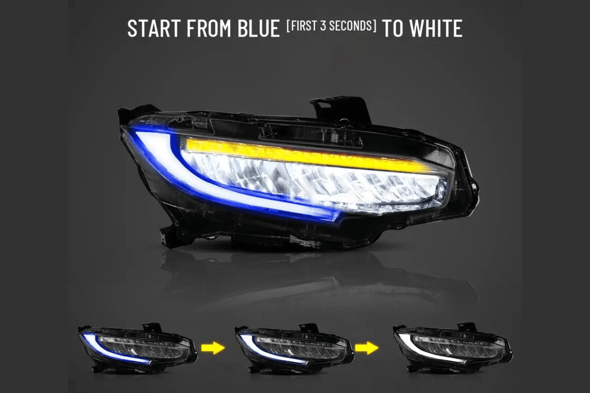Honda Civic 10th Gen (FC/FK) Chrome LED Reflection Bowl Headlights (2016-2021) - K2 Industries