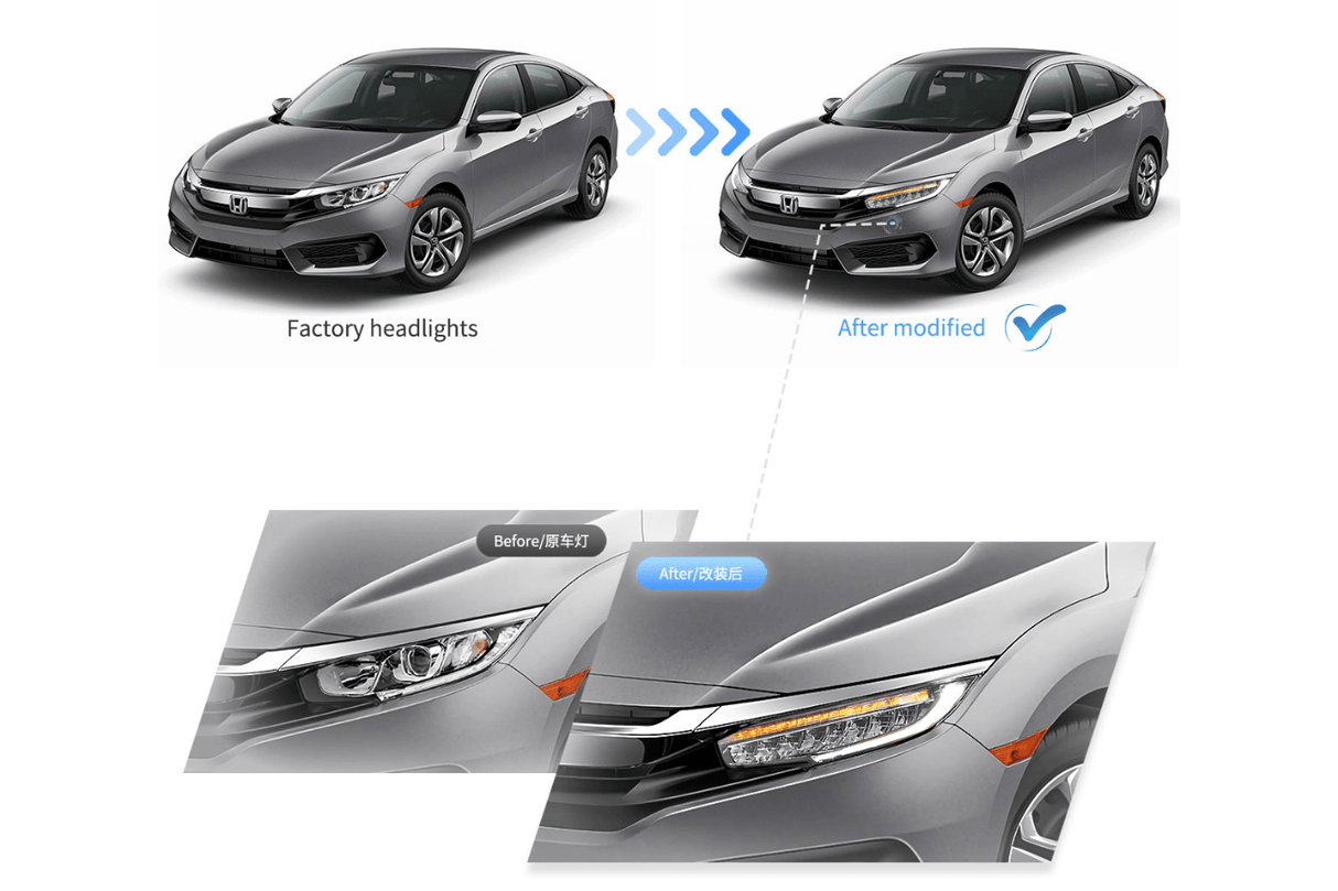 Honda Civic 10th Gen (FC/FK) Chrome LED Reflection Bowl Headlights (2016-2021) - K2 Industries