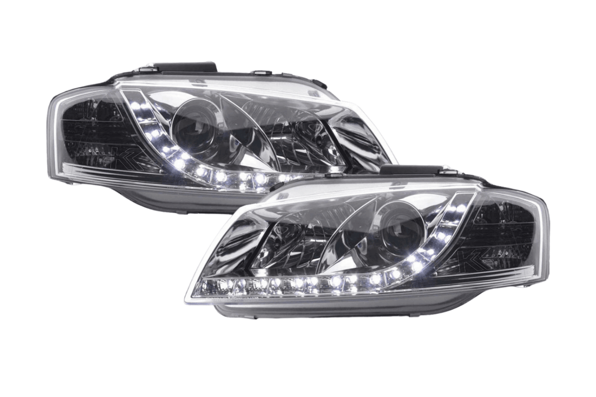 Audi A3 (8P / 8PA) Chrome LED Headlights with Daytime Running Lights (2003 - 2007) - K2 Industries