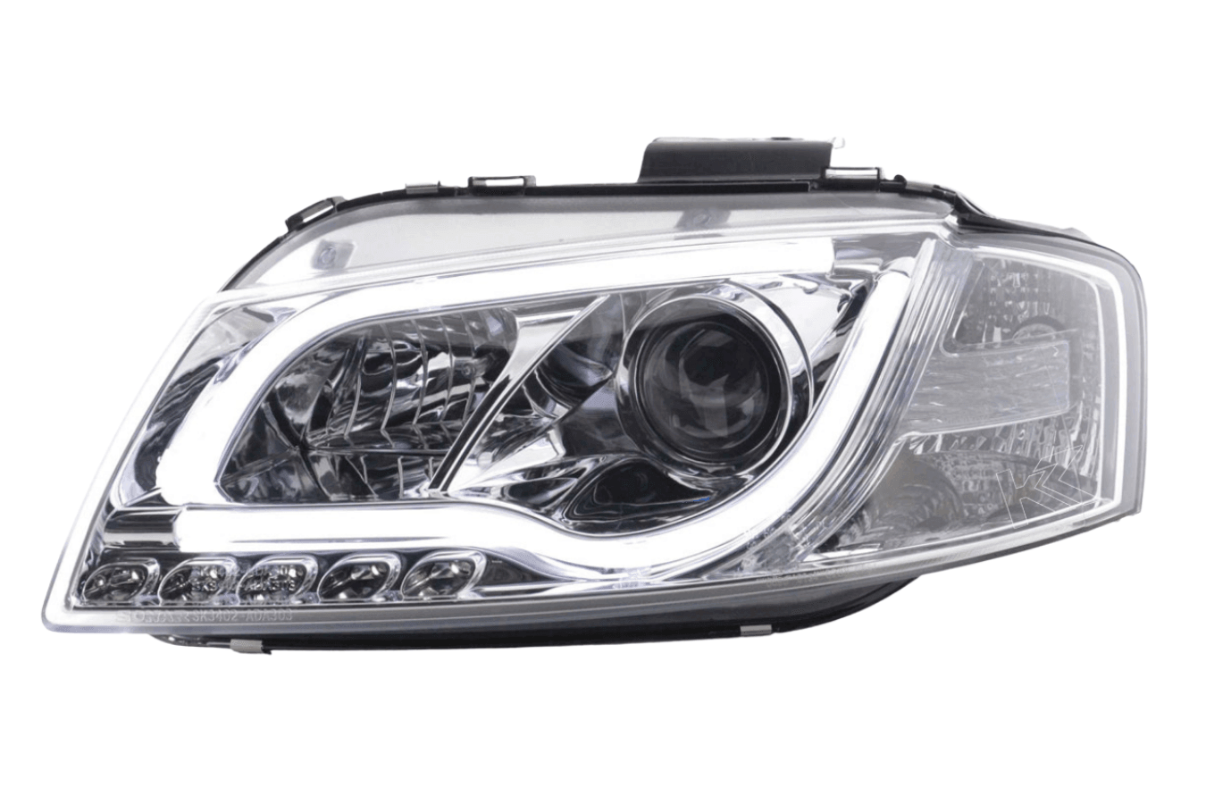 Audi A3 (8P 8PA) Chrome LED Headlights with Daytime Running Lights (2003-2008) - K2 Industries