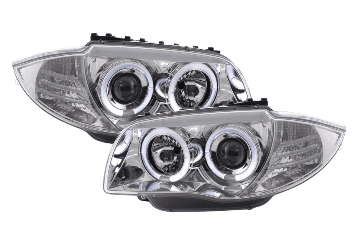 BMW 1-series E81 E82 E87 E88 Chrome Angel Eyes Headlight Set (2004 to 2011) - K2 Industries