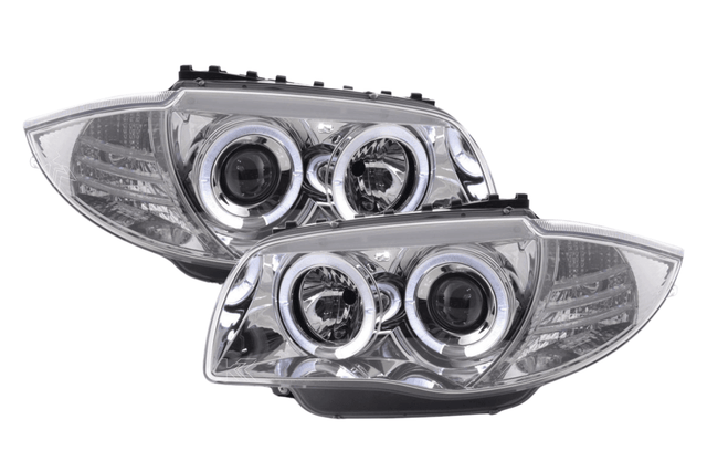 BMW 1-series E81 E82 E87 E88 Chrome Angel Eyes Headlight Set (2004 to 2011) - K2 Industries