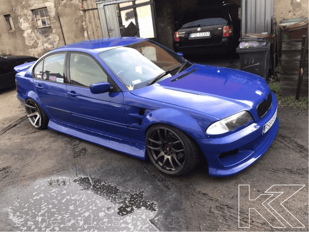 BMW 3-Series E46 Sedan Full Over Fender Kit with Vented Front Fenders - ABS OR Fiberglass - K2 Industries