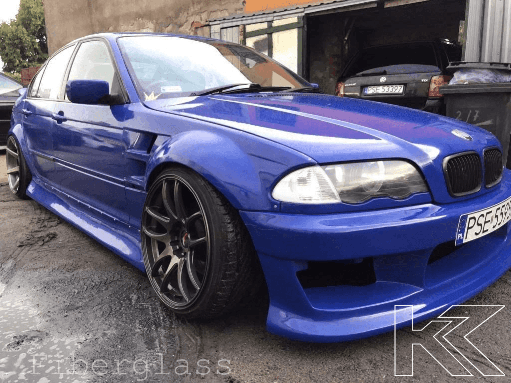 BMW 3-Series E46 Sedan Full Over Fender Kit with Vented Front Fenders - ABS OR Fiberglass - K2 Industries