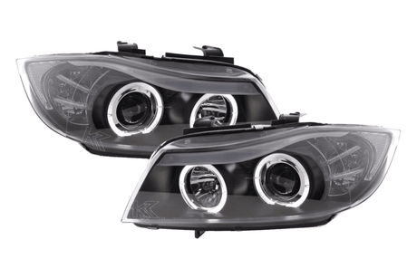 BMW 3-series E90 E91 Black Angel Eyes LED Headlight Set (2005-2012) - K2 Industries