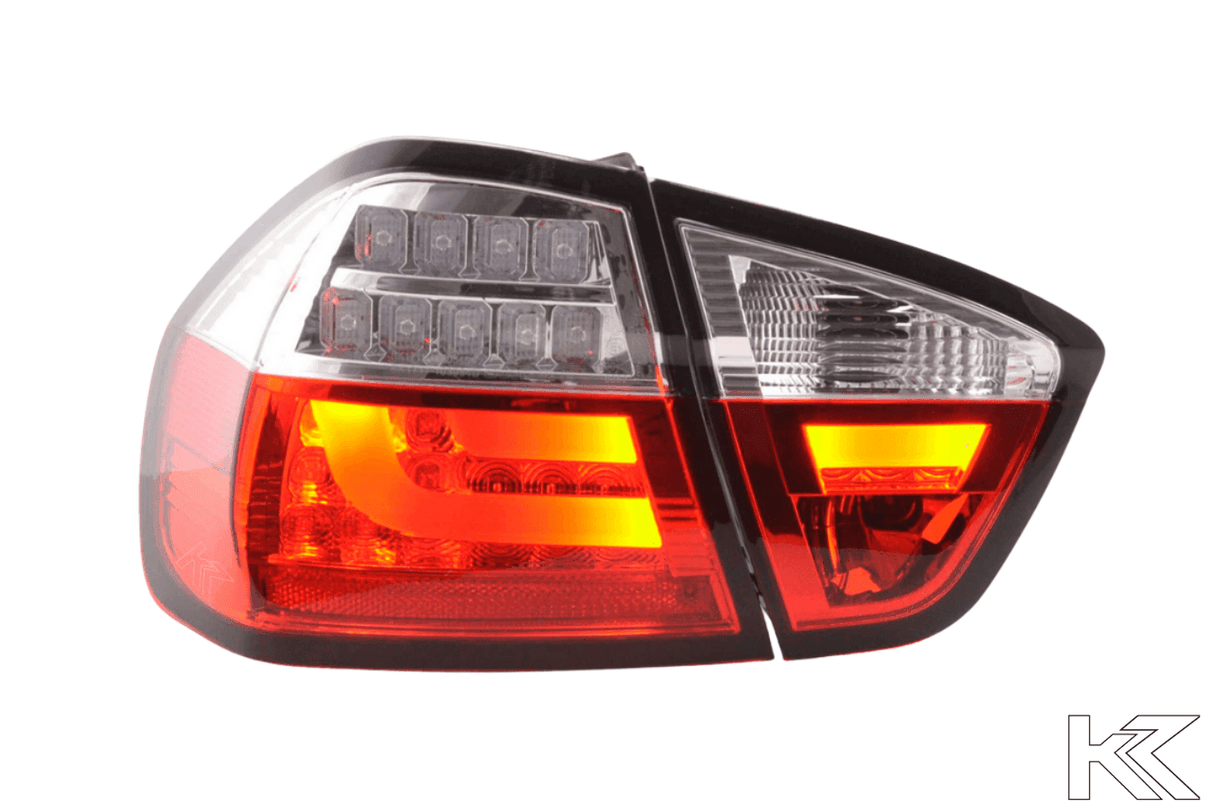 BMW 3-Series E90 Sedan Red/Clear LED Bar Taillights (2005-2008) - K2 Industries