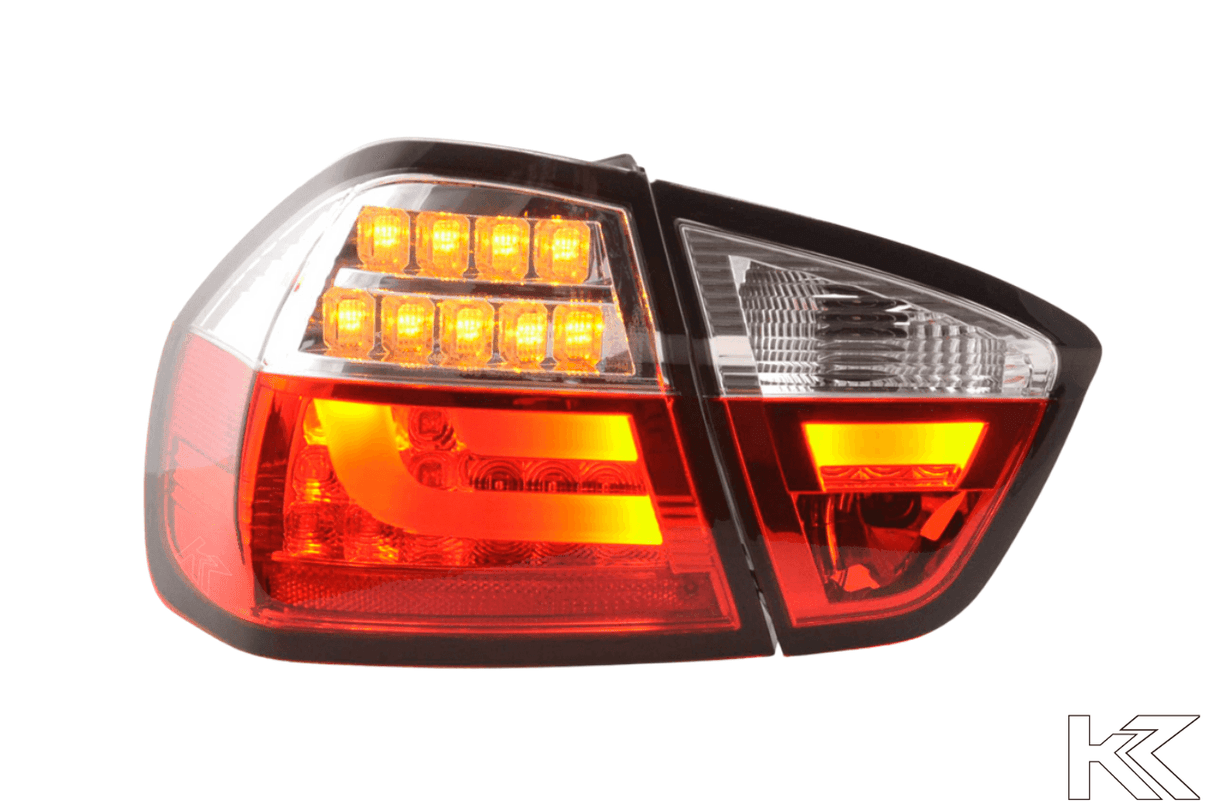 BMW 3-Series E90 Sedan Red/Clear LED Bar Taillights (2005-2008) - K2 Industries