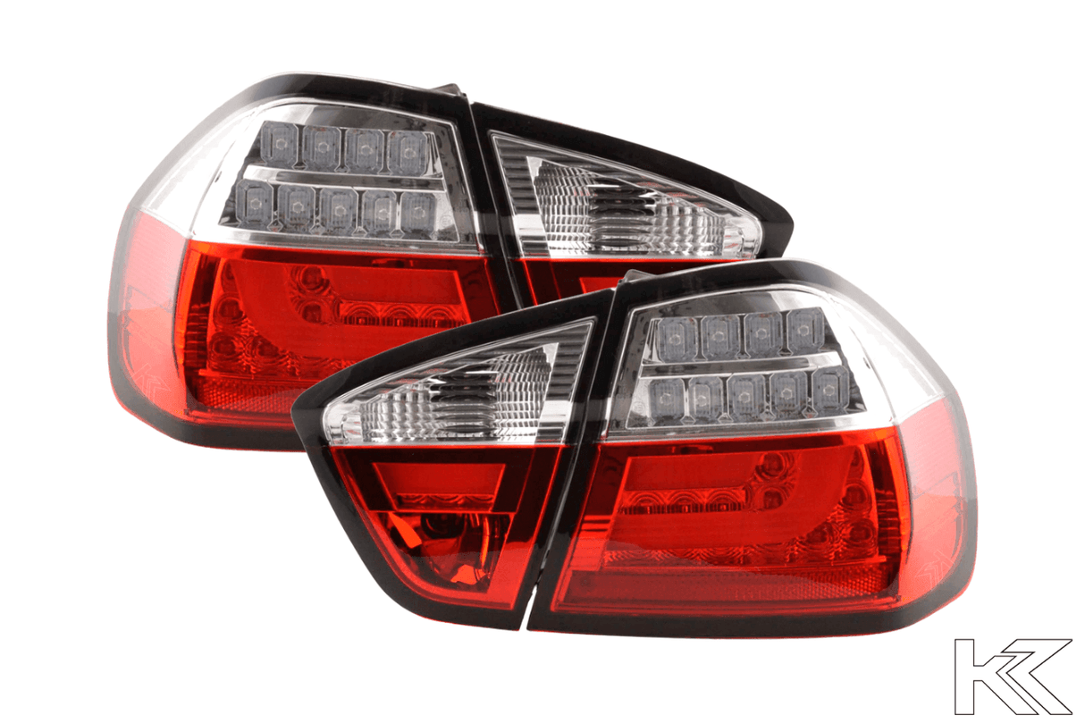 BMW 3-Series E90 Sedan Red/Clear LED Bar Taillights (2005-2008) - K2 Industries