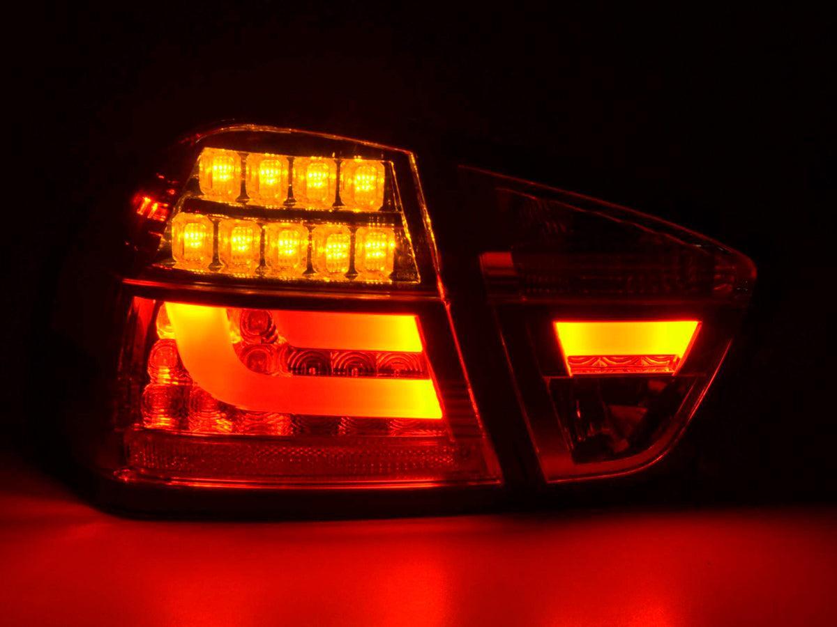 BMW 3-Series E90 Sedan Red/Clear LED Bar Taillights (2005-2008) - K2 Industries