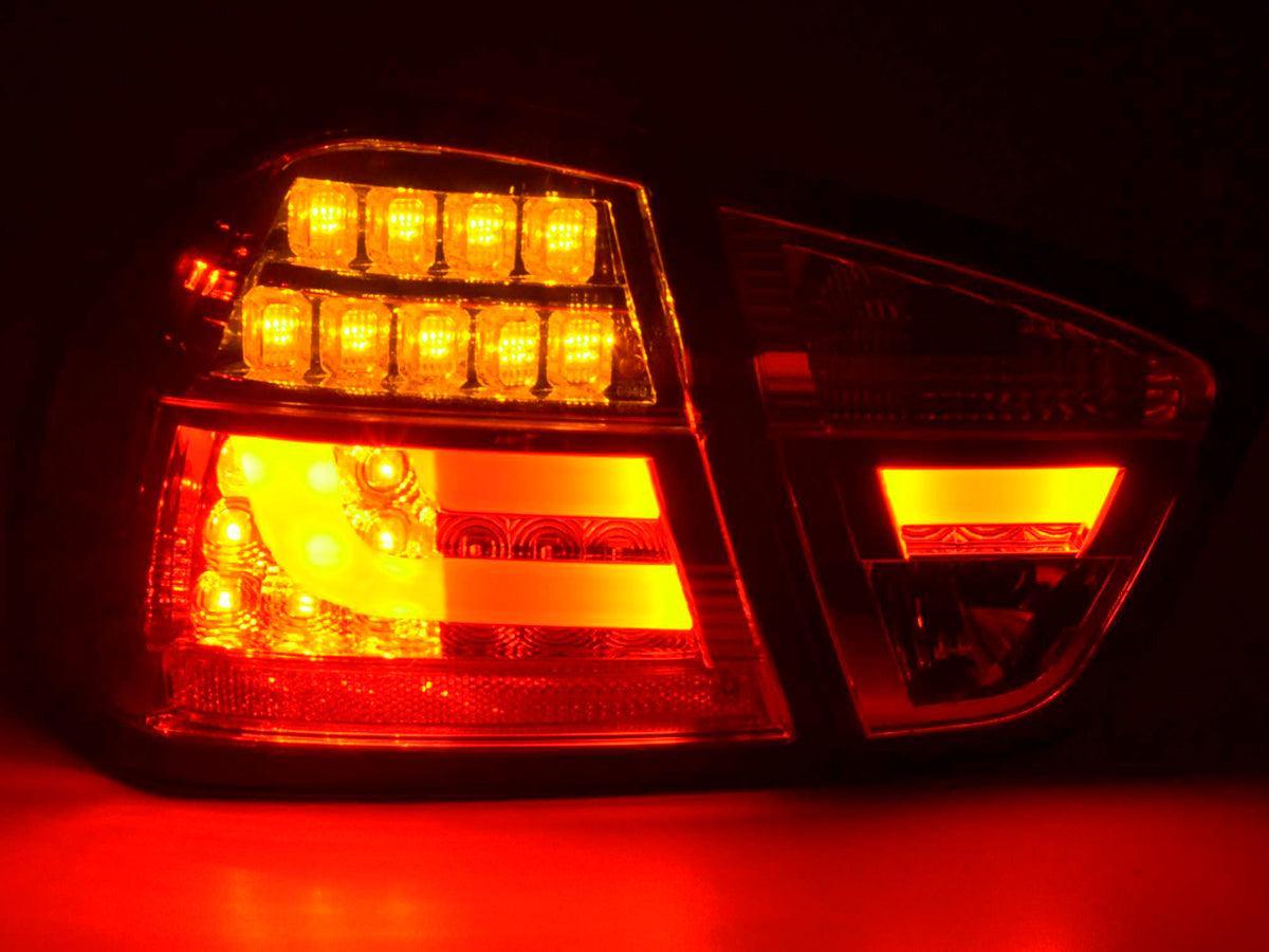 BMW 3-Series E90 Sedan Red/Clear LED Bar Taillights (2005-2008) - K2 Industries