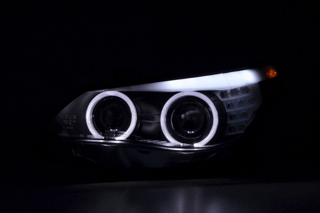 BMW 5-series E60 E61 Black Angel Eyes Headlight Set (2003-2007) - K2 Industries