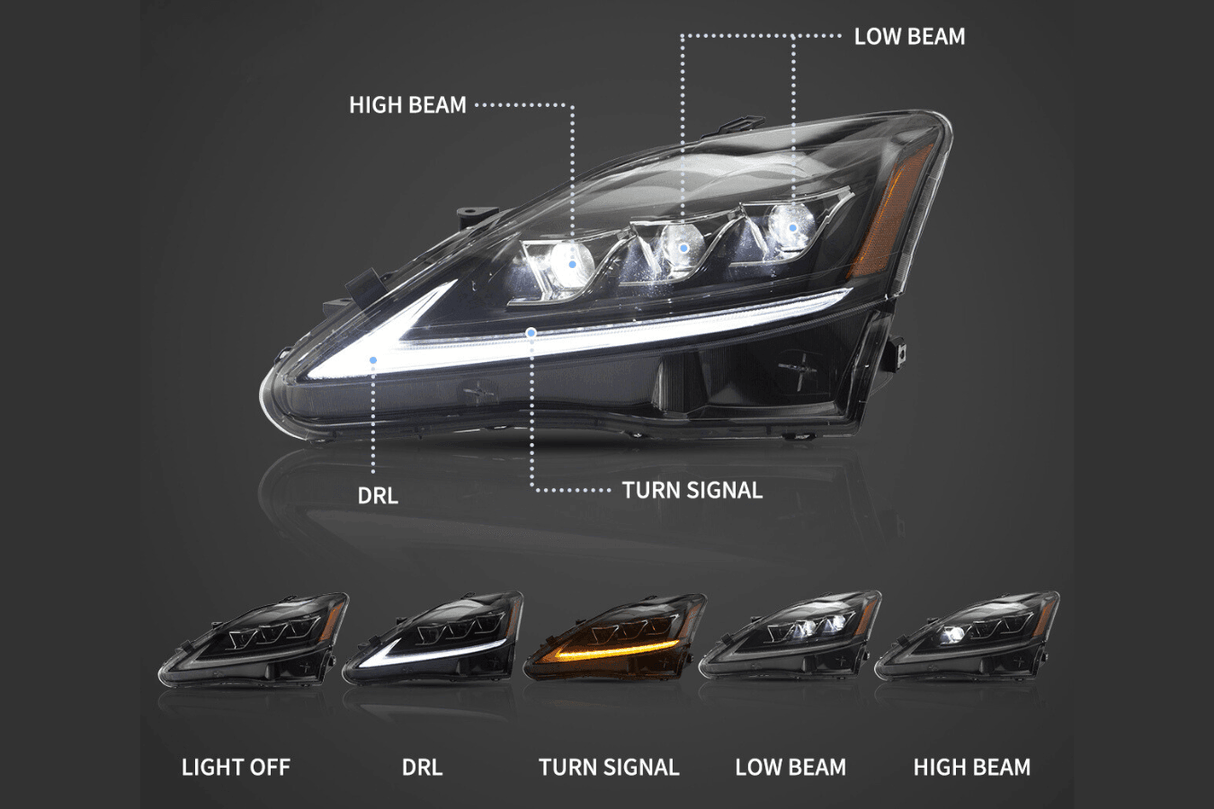 Lexus IS250/IS250C/IS350/IS220d & ISF(XE20) Black Matrix Projector Headlights (2006-2014) - K2 Industries