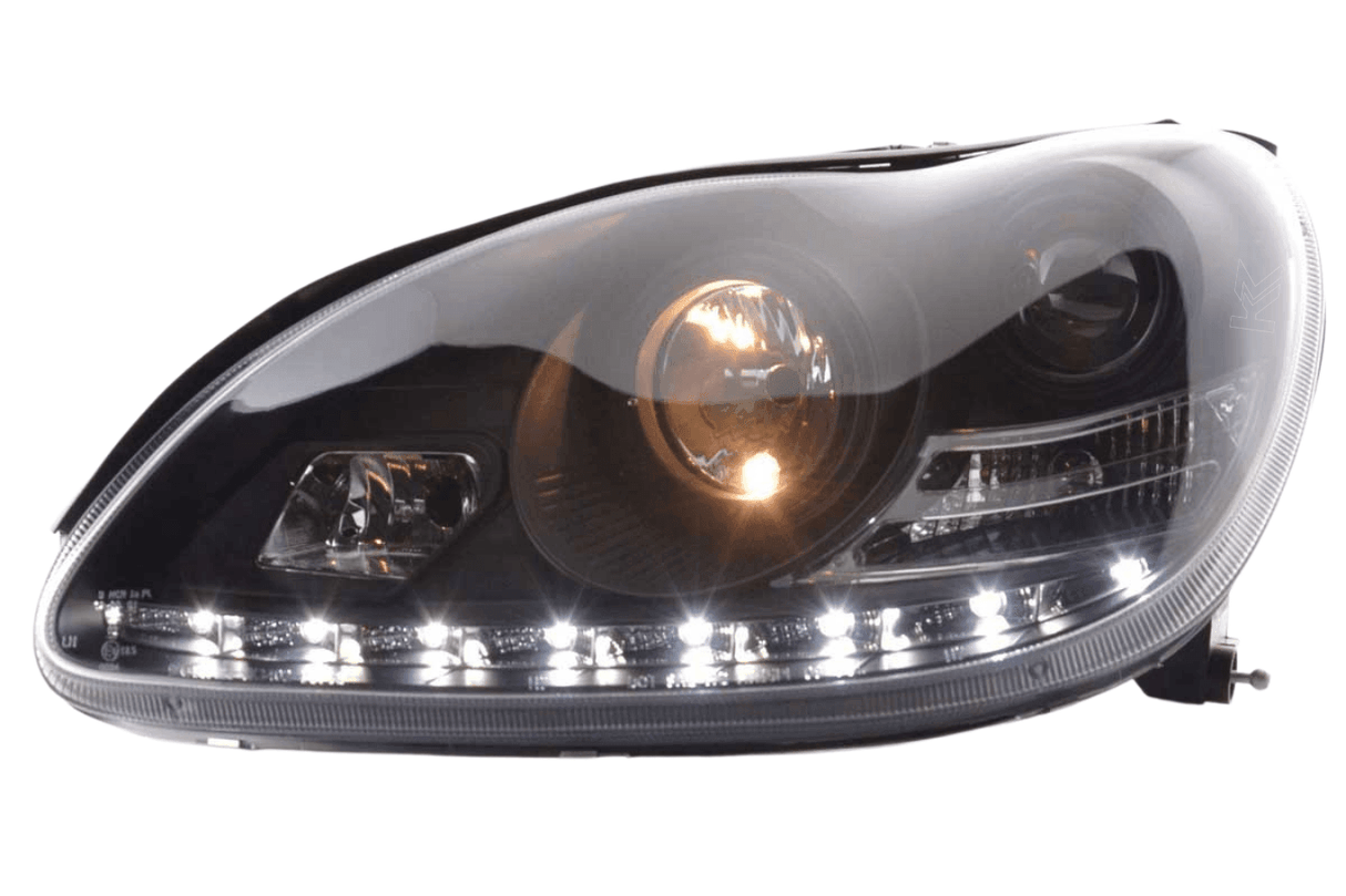 Mercedes Benz S-Class (220) Black LED Headlights with Daytime Running Lights (1998 - 2005) - K2 Industries
