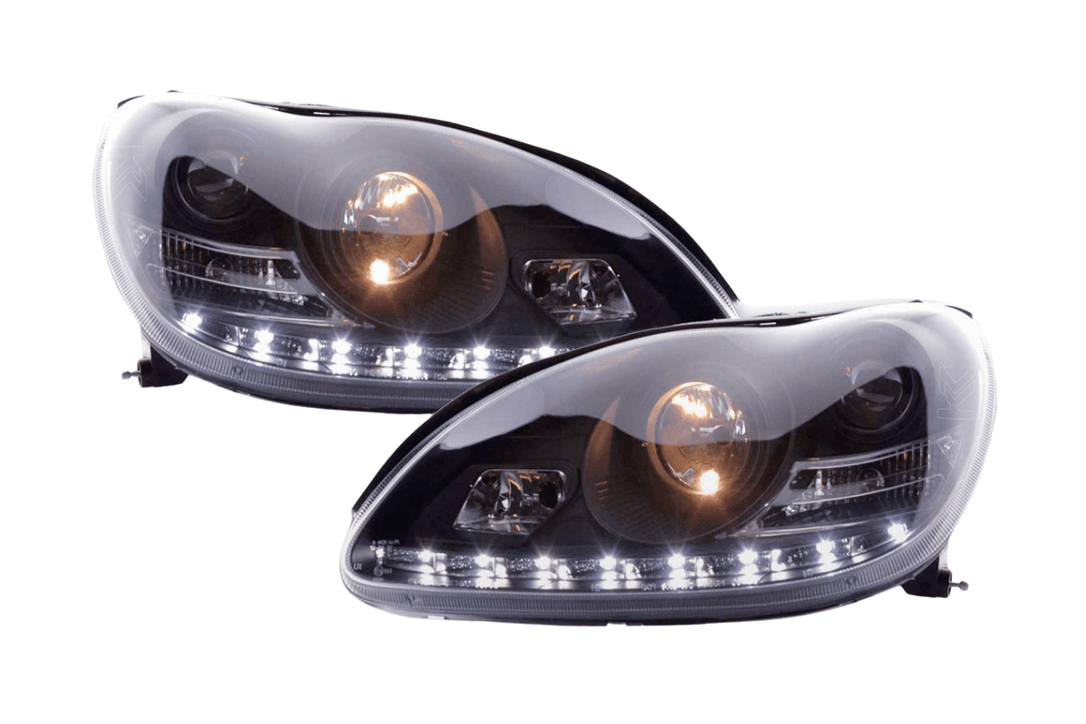 Mercedes Benz S-Class (220) Black LED Headlights with Daytime Running Lights (1998 - 2005) - K2 Industries