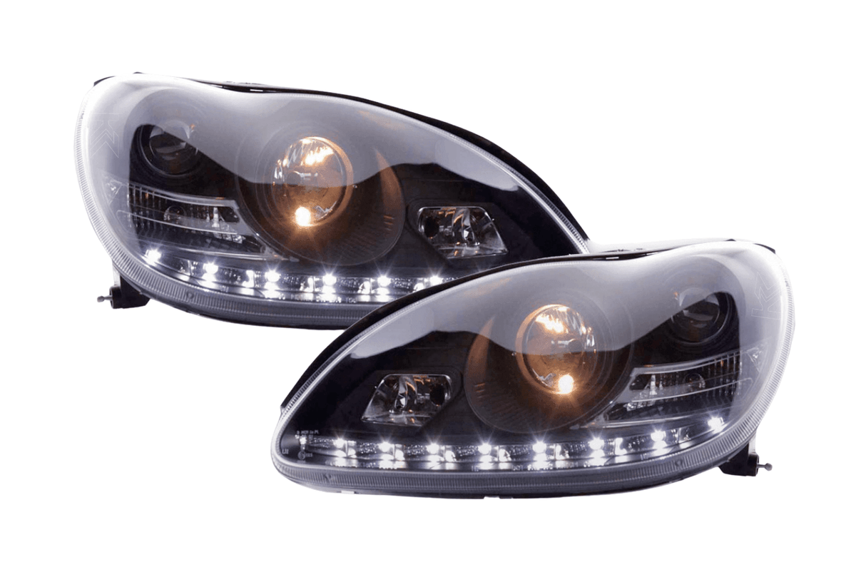 Mercedes Benz S-Class (220) Black LED Headlights with Daytime Running Lights (2002-2005) - K2 Industries