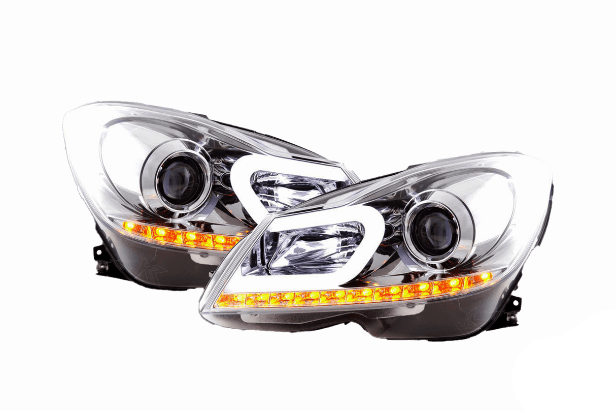 Mercedes W204 C-Class Chrome LED Headlights with DRL (2011 - 2014) - K2 Industries