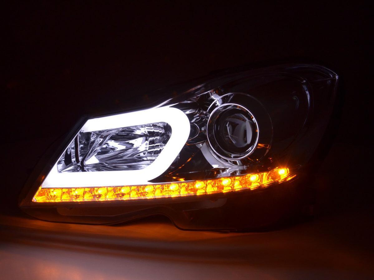 Mercedes W204 C-Class Chrome LED Headlights with DRL (2011 - 2014) - K2 Industries