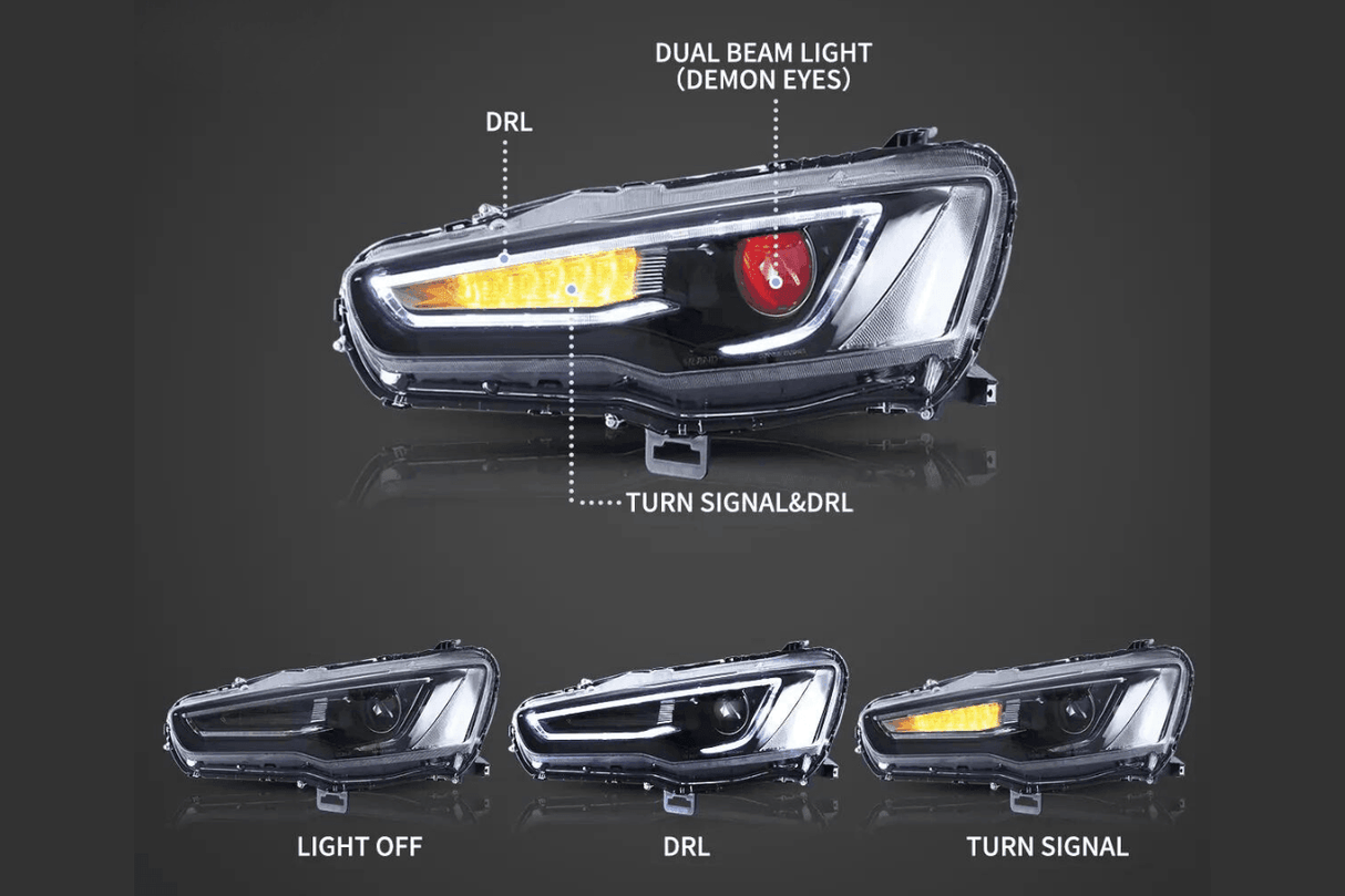 Mitsubishi Lancer 9th Gen Evo X GSR 10th Gen (CZ4A) Demon Eyes Dual Beam Projector Headlights (2008-2017) - K2 Industries