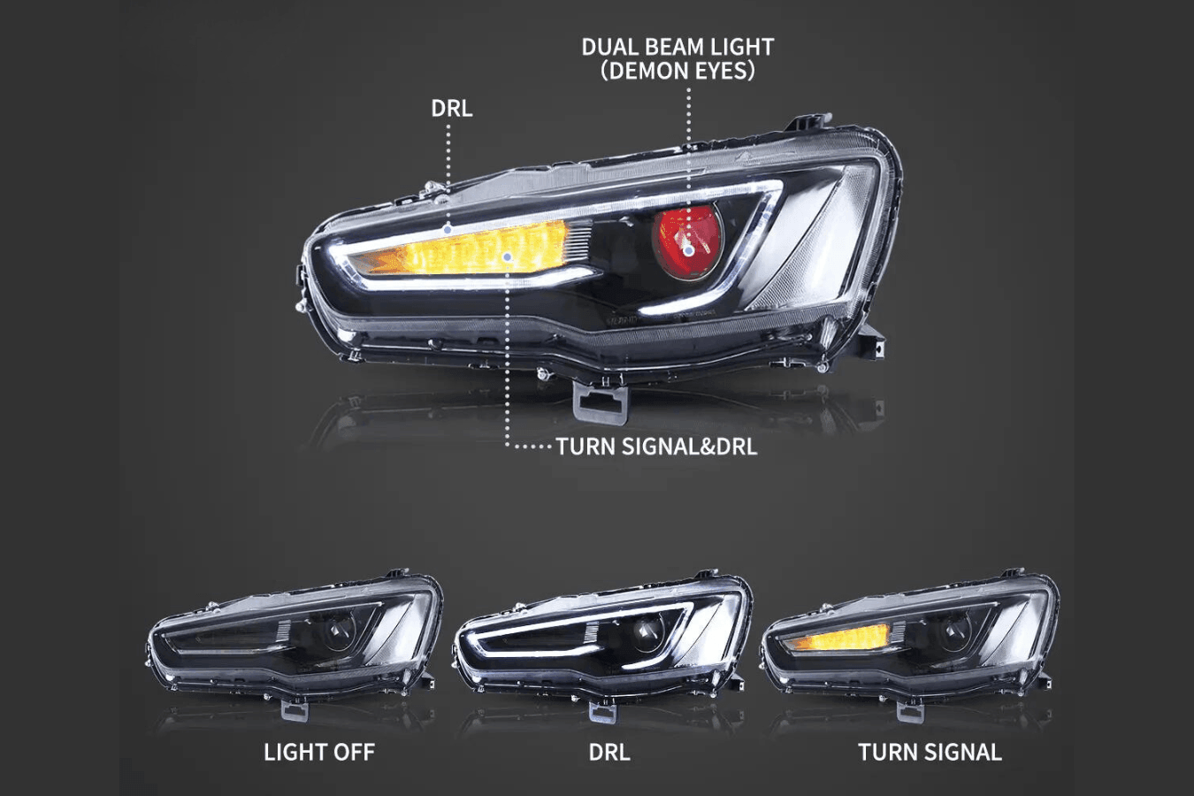 Mitsubishi Lancer 9th Gen Evo X GSR 10th Gen (CZ4A) Demon Eyes Dual Beam Projector Headlights (2008-2017) - K2 Industries