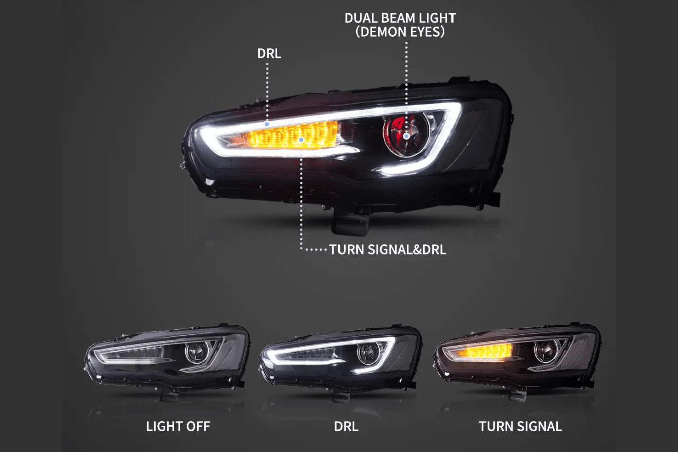 Mitsubishi Lancer 9th Gen Evo X GSR 10th Gen (CZ4A) Demon Eyes Dual Beam Projector Headlights (2008-2017) - K2 Industries