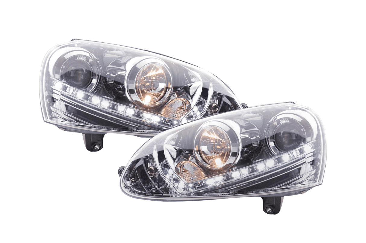 Volkswagen Golf 5 Chrome LED Headlights with Daytime Running Lights (2003 - 2008) - With R87 approval - K2 Industries