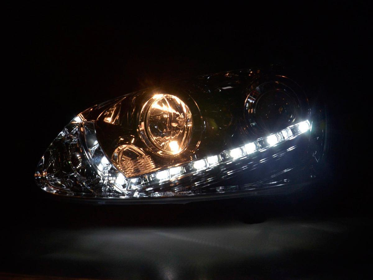 Volkswagen Golf 5 Chrome LED Headlights with Daytime Running Lights (2003 - 2008) - With R87 approval - K2 Industries