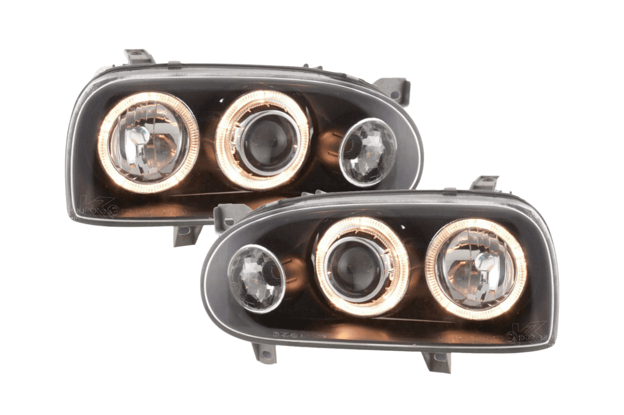 VW Golf 3 type 1HXO, 1 EXO Black Angel Eye Headlights (1991-1997) - K2 Industries
