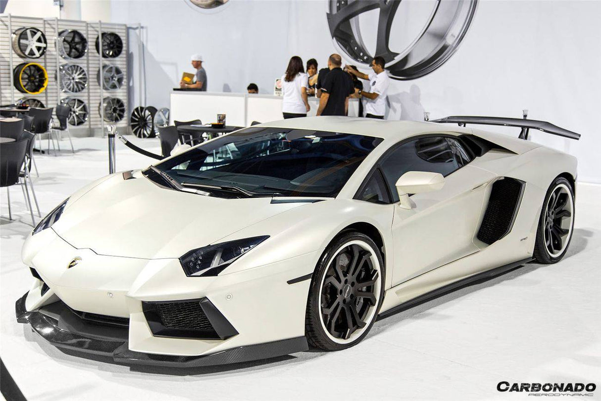 2011-2016 Lamborghini Aventador Style Carbon Fiber Front Lip Carbonado (DM) Fits: LP700 Coupe and Roadster