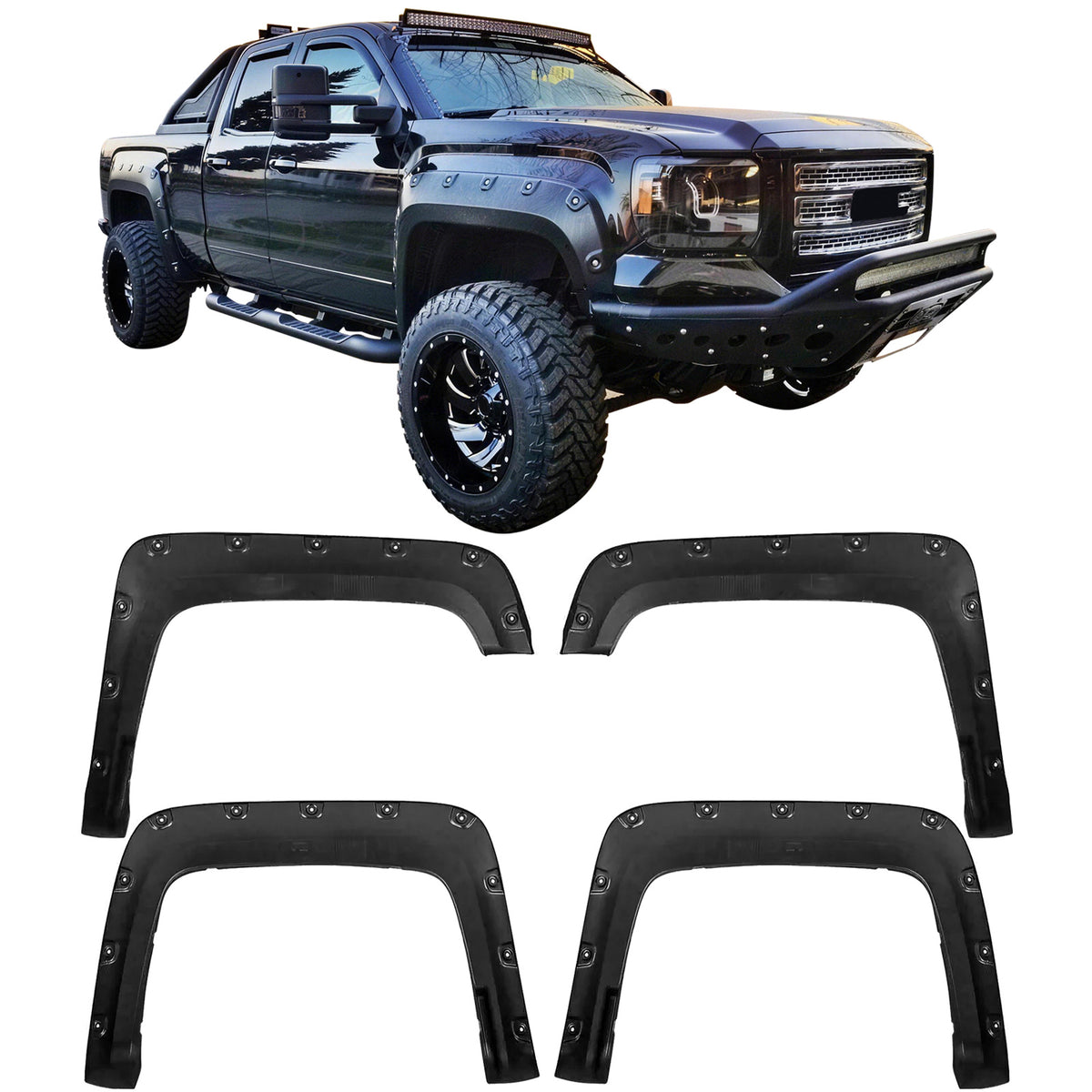 2016-2018 GMC Sierra 1500 Pocket Rivet Style Fender Flares Wheel Cover