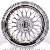 17x8.5 In Platinum Chrome Hayame Performance Wheel Rims Gold Accent