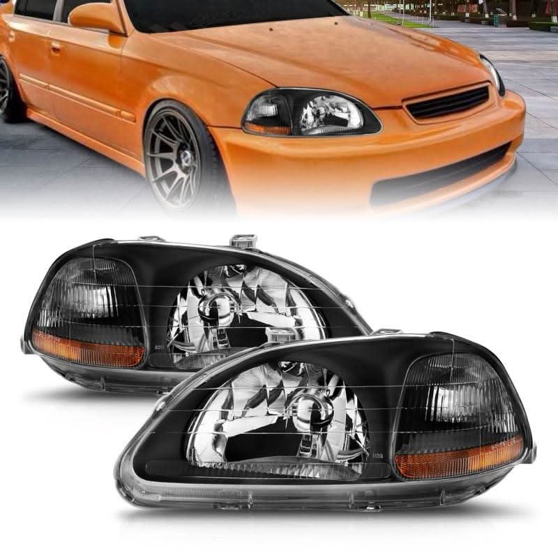 パーツ Honda Front Bumper and Headlights ANZO 1996-1998 Honda Civic Crystal Headlights Black – K2 Industries