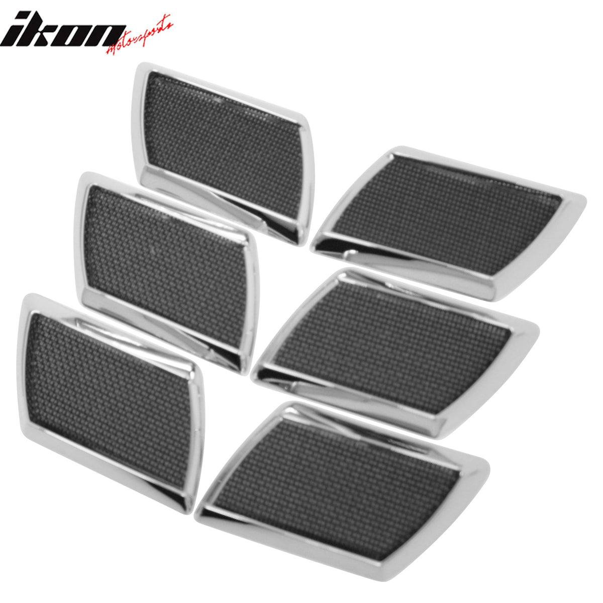 Universal 6PCS Right Left RH LH Front Side Fender Port Hole Bezels Covers W/Chrome Frame Black Mesh