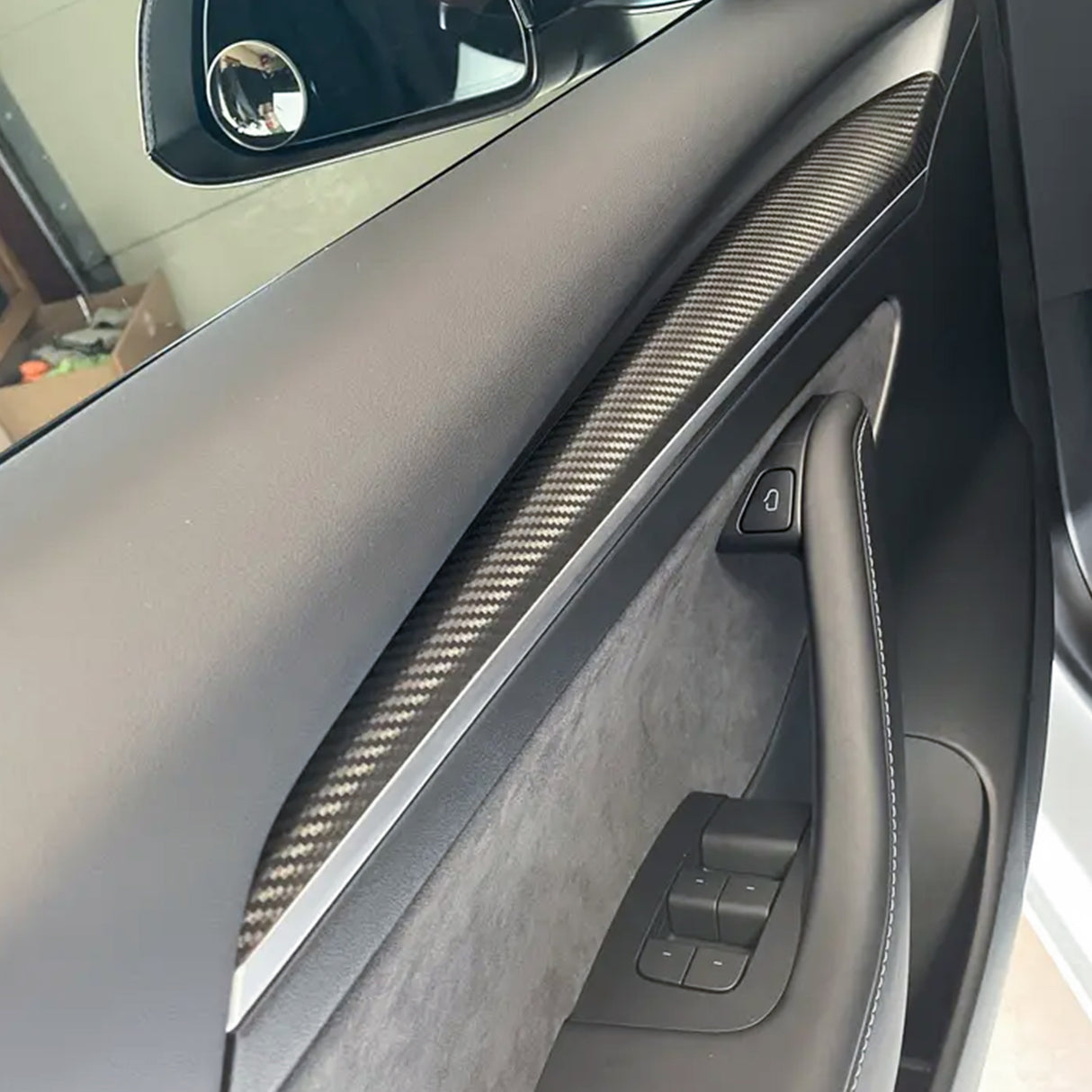 2021-2023 Tesla 3 23 Y Matte Carbon Fiber Center Front Door Panel ABS