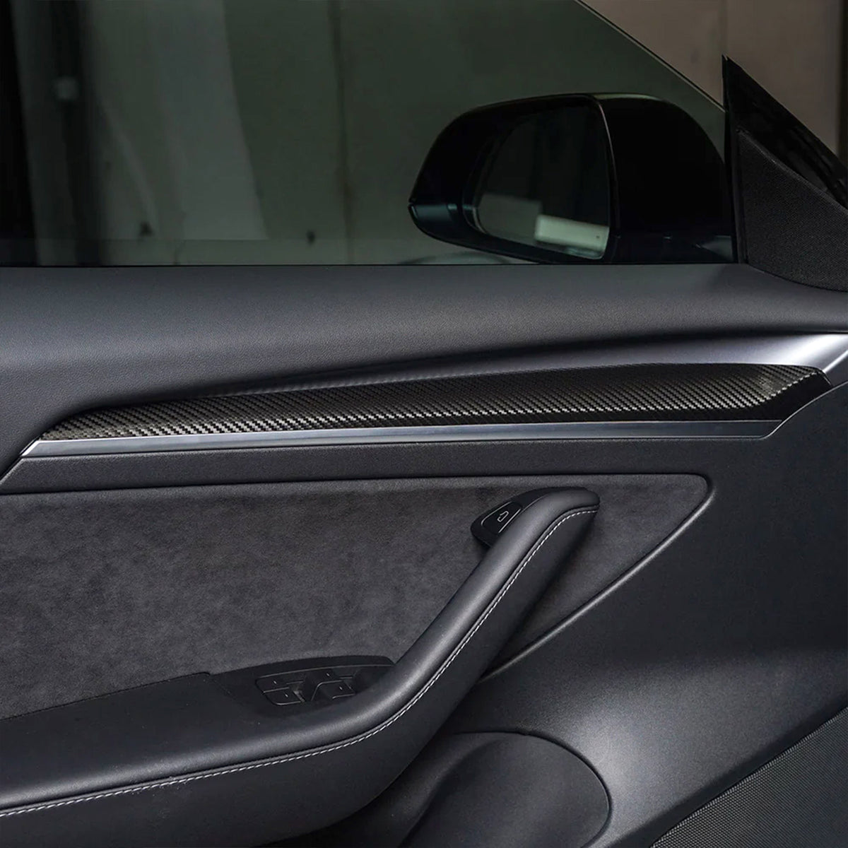 2021-2023 Tesla 3 23 Y Matte Carbon Fiber Center Front Door Panel ABS