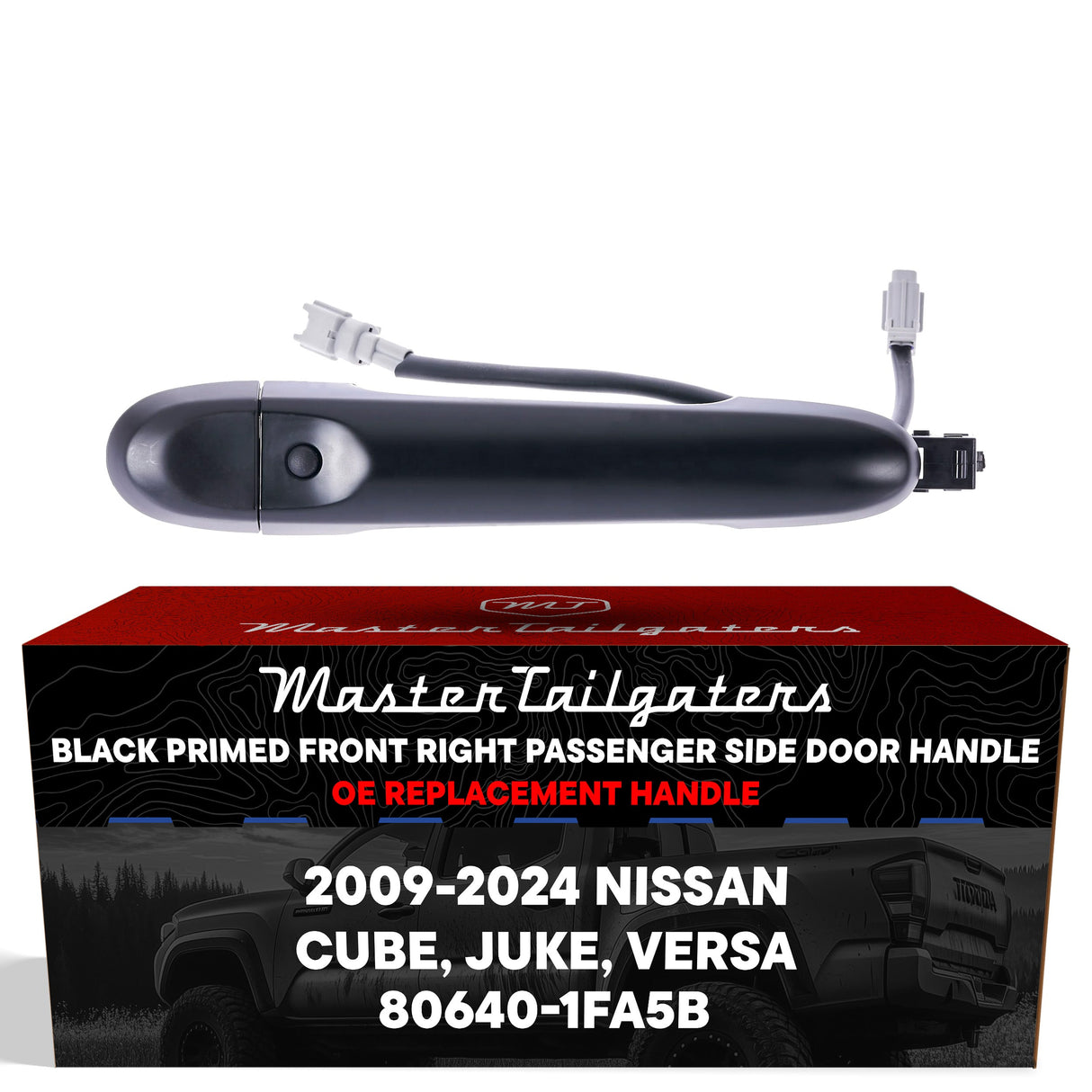 Exterior Door Handle Black Primed Replacement for Nissan Cube (09-14), Juke (11-17), Versa (14-24) OE Part # 80640-1FA5B | Front Right Passenger Side w/o Keyhole Cover