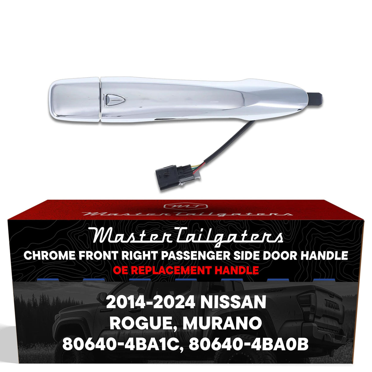 Exterior Door Handle Chrome Replacement for Nissan Murano (2015-2024), Rogue (2014-2024) OE Part # 80640-4BA1C, 80640-4BA0B | Front Right Passenger Side w/o Keyhole