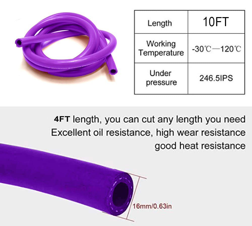 10mm 3/8 Purple Vacuum Silicone Hose Racing Line Pipe Tube 10 Feet Per Order