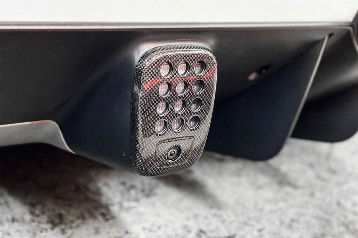 2015-2020 Ferrari 488 GTB Spider Dry Carbon Fiber Rear Black Light Cover With Camera Hole