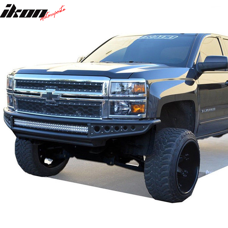 2014-2018 Silverado 1500 Black Bumper Bull Bar LED Lights Iron Steel