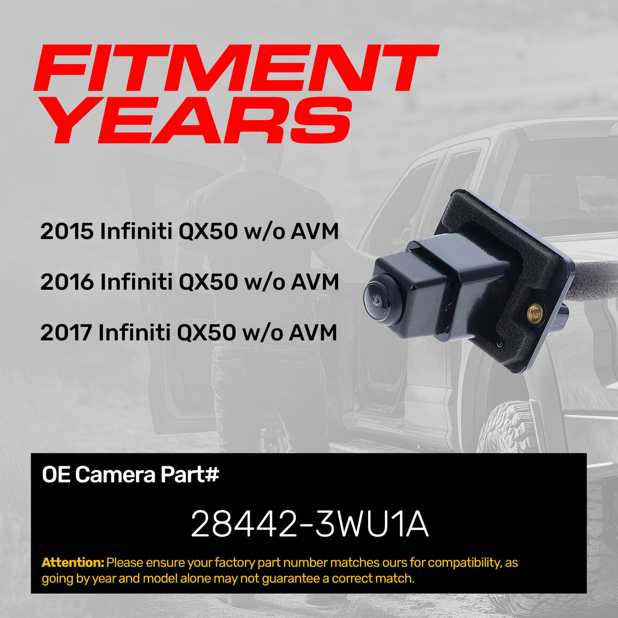Infiniti QX50 w/o AVM (2015-2017) OEM Replacement Backup Camera OE Part # 28442-3WU1A