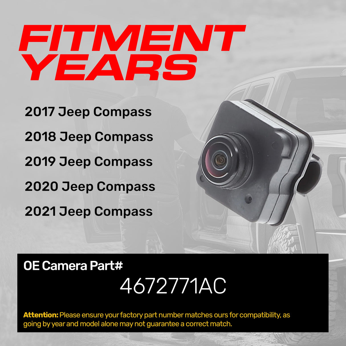 Jeep Compass (2017-2021) OEM Replacement Backup Camera OE Part # 4672771AC
