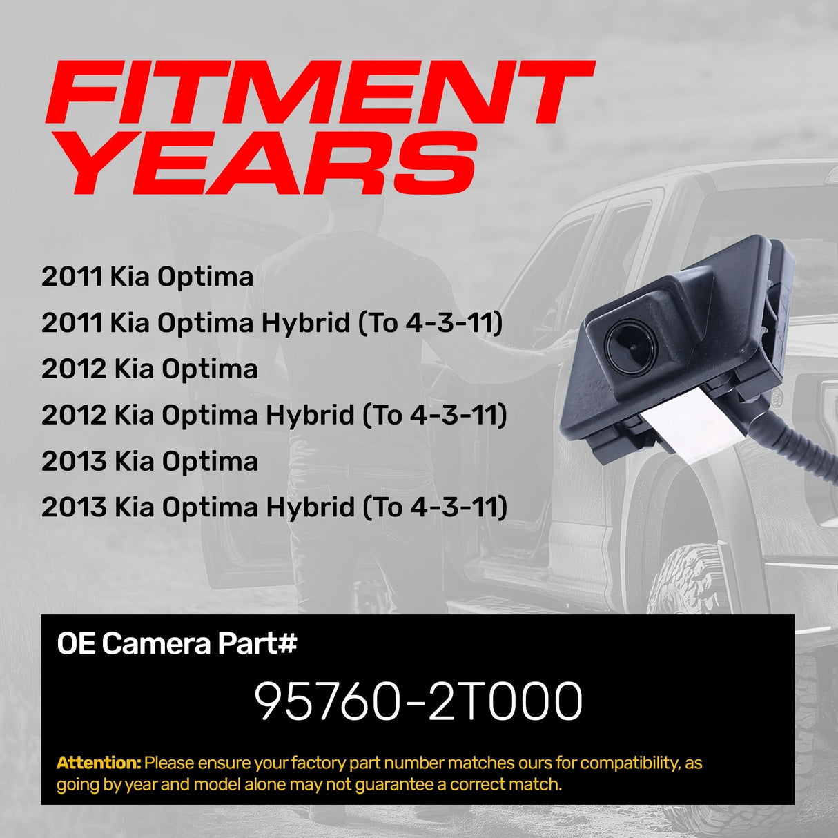 Kia Optima, Optima Hybrid (2011-2013) OEM Replacement Backup Camera OE Part # 95760-2T000