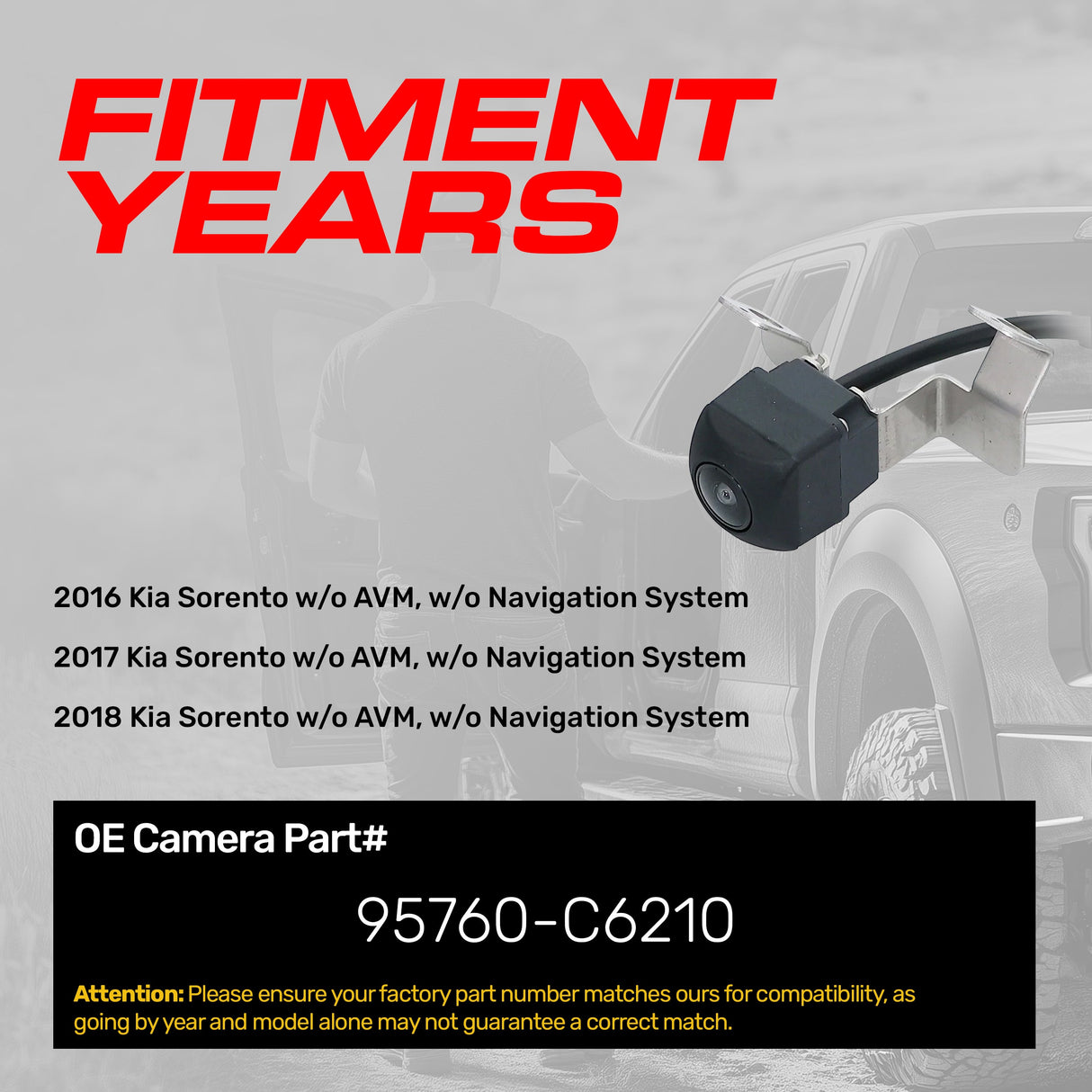 Kia Sorento w/o AVM, w/o Navigation System (2016-2018) OEM Replacement Backup Camera OE Part # 95760-C6210