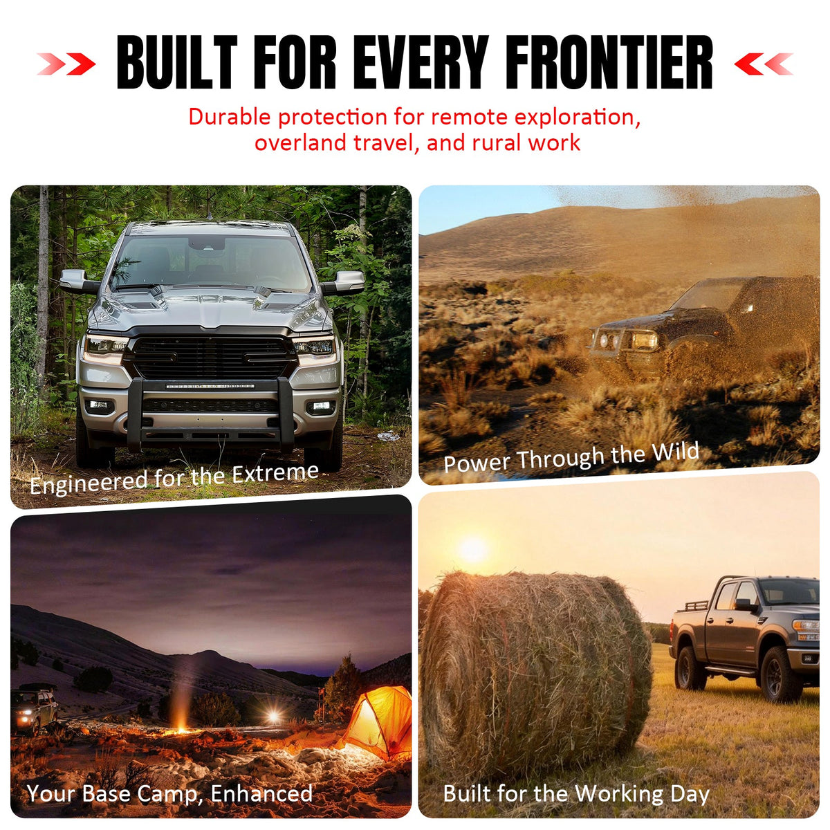 2019-2024 Ram 1500 Bull Bar Brush Bumper Grille Guard Protector W/LED