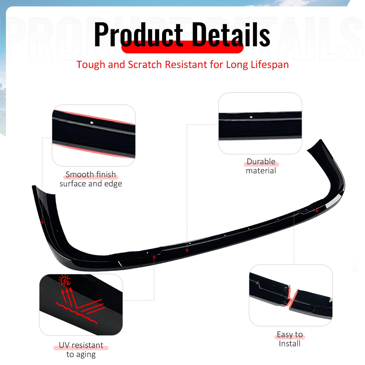 1997-2001 Subaru Impreza STI Style Gloss Black Front Bumper Lip PP
